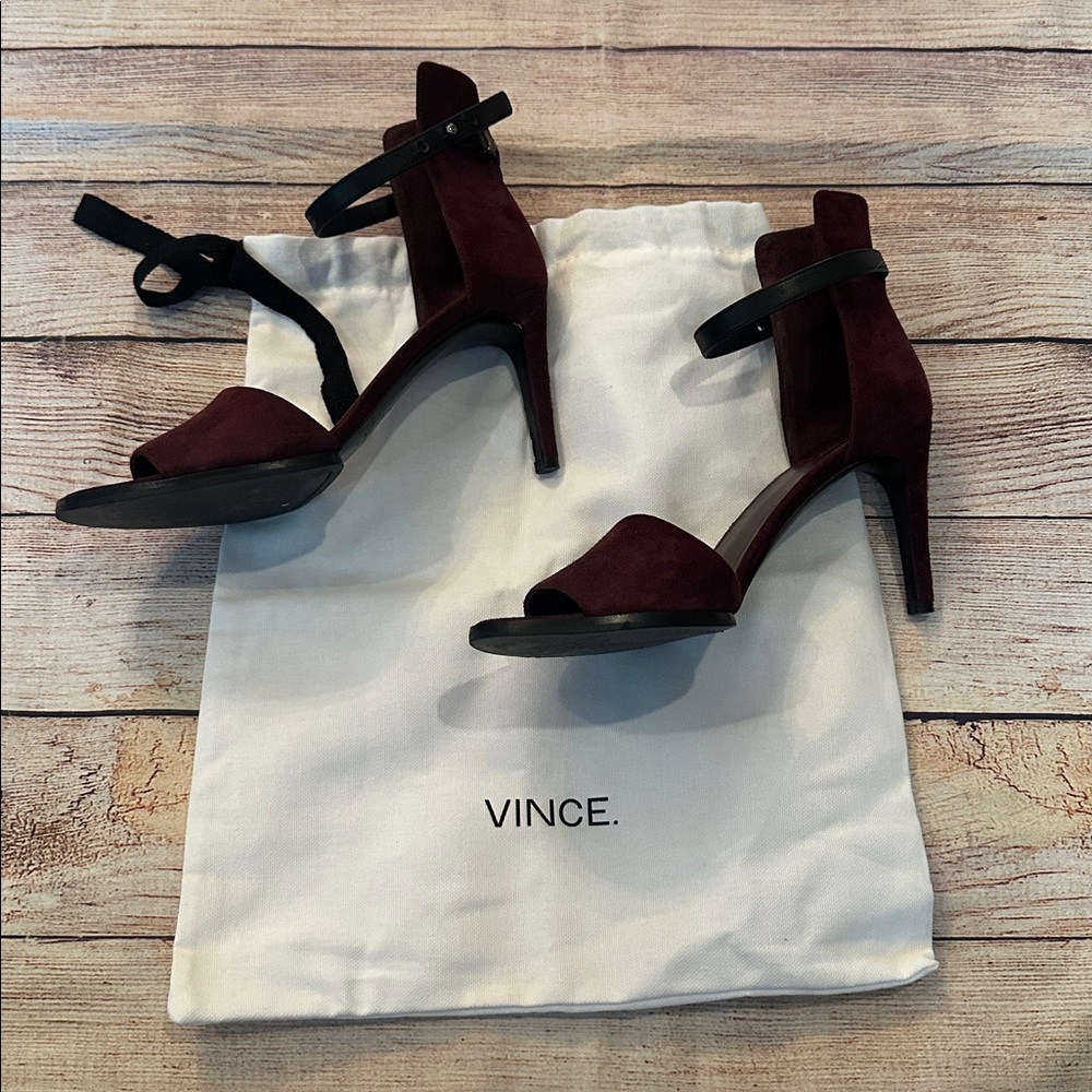 Vince Dark Maroon Velvet Ankle Strap Heels Size 6.5M